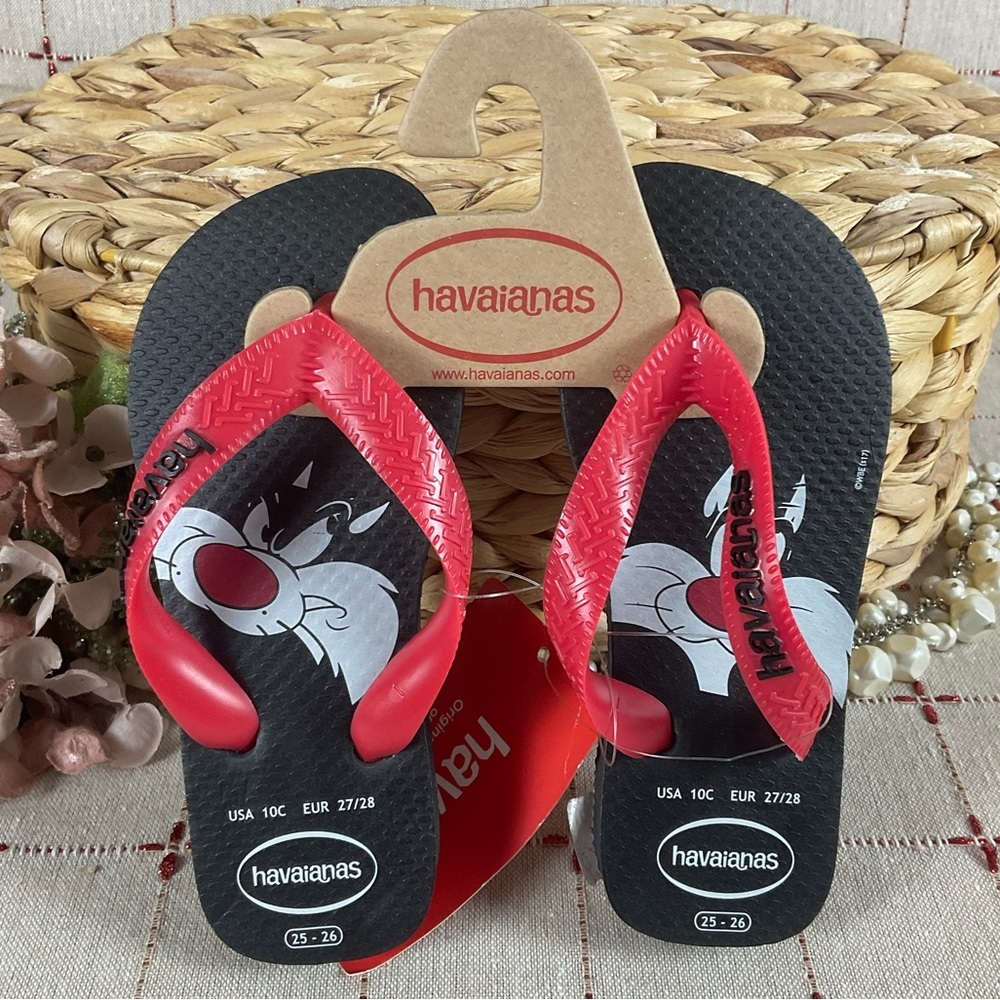 Havaianas Sylvester Cat Looney Tunes Sandels Flip Flops Toddler Child Size 10